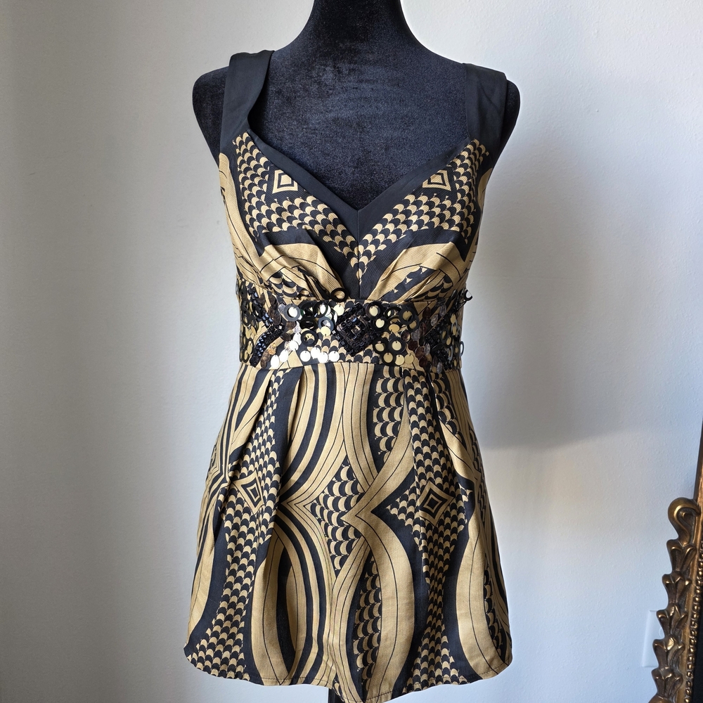 Vintage Nanette Lepore Black and Gold Sequin Camisole 2